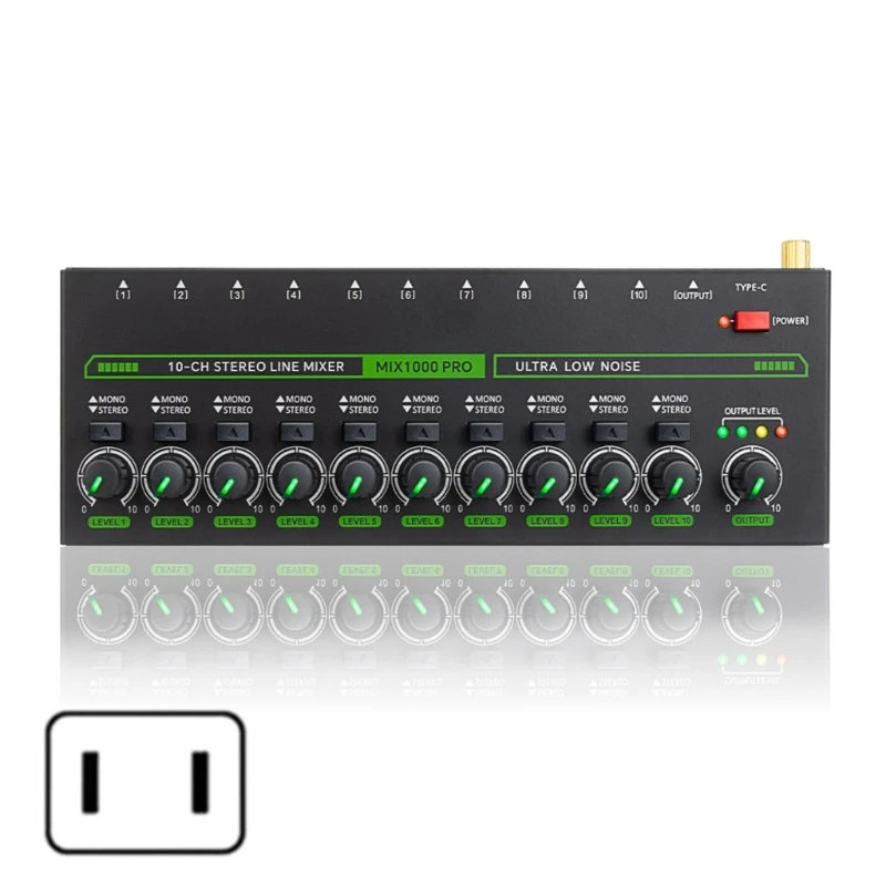 10 Channel Sound Mixer Low Noise LED Sound Mixer for Sub-Mixing Stereo Switcher