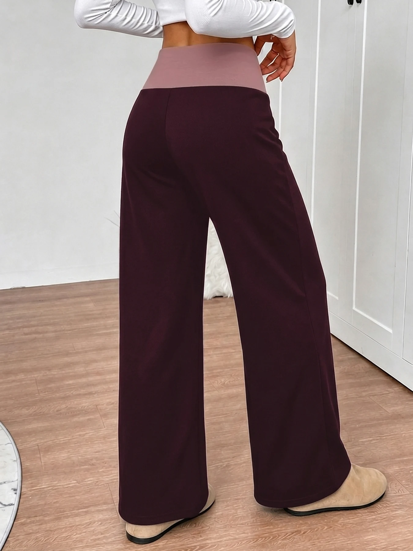 Women'S Super Soft Color-Blocking Wide-Leg Pants with a High Waist For Outdoor Casual Wide-Leg Trousers
