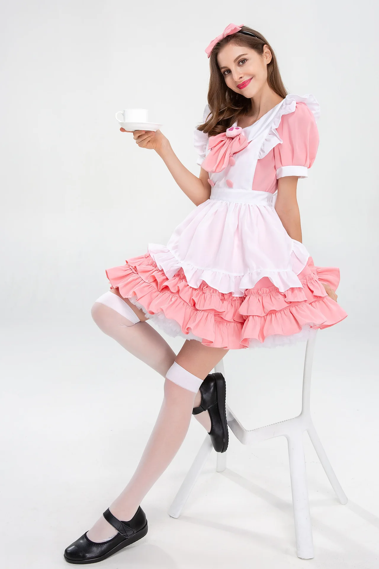 Cosplay maid, Japanese kawaii pink maid coffee shop restaurant costume, anime maid costume