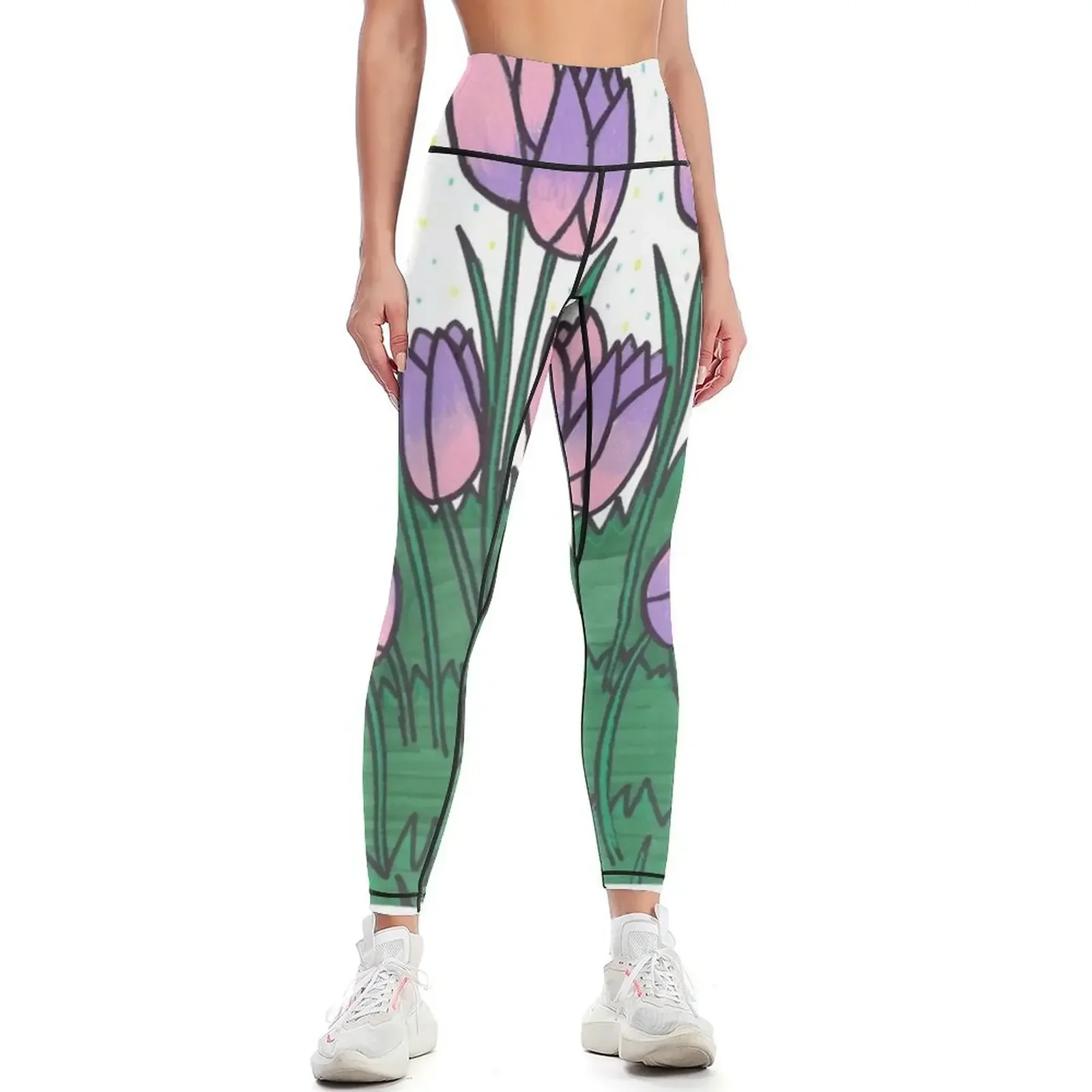 

Pink and Purple Tulips Leggings Sports pants for sports shirts gym Women sports Fitness clothing Womens Leggings