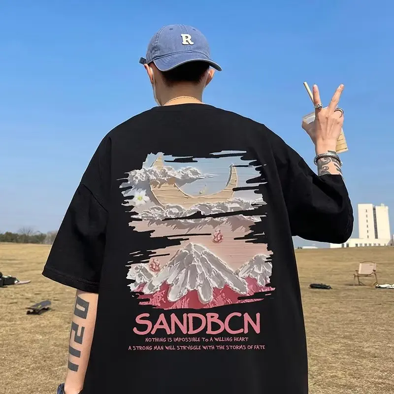 American Style 2024 Summer New Boyfriend Pullover O-Neck Patchwork Printed Letters Comfortable Loose Short Sleeved T-Shirts Tops