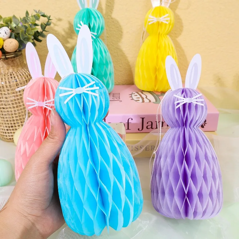 5/1PCS Bunny Paper Easter Ornaments Bunny Honeycomb Easter Handcrafted Hanging Tree Decoration Holiday Party Indoor Supplies