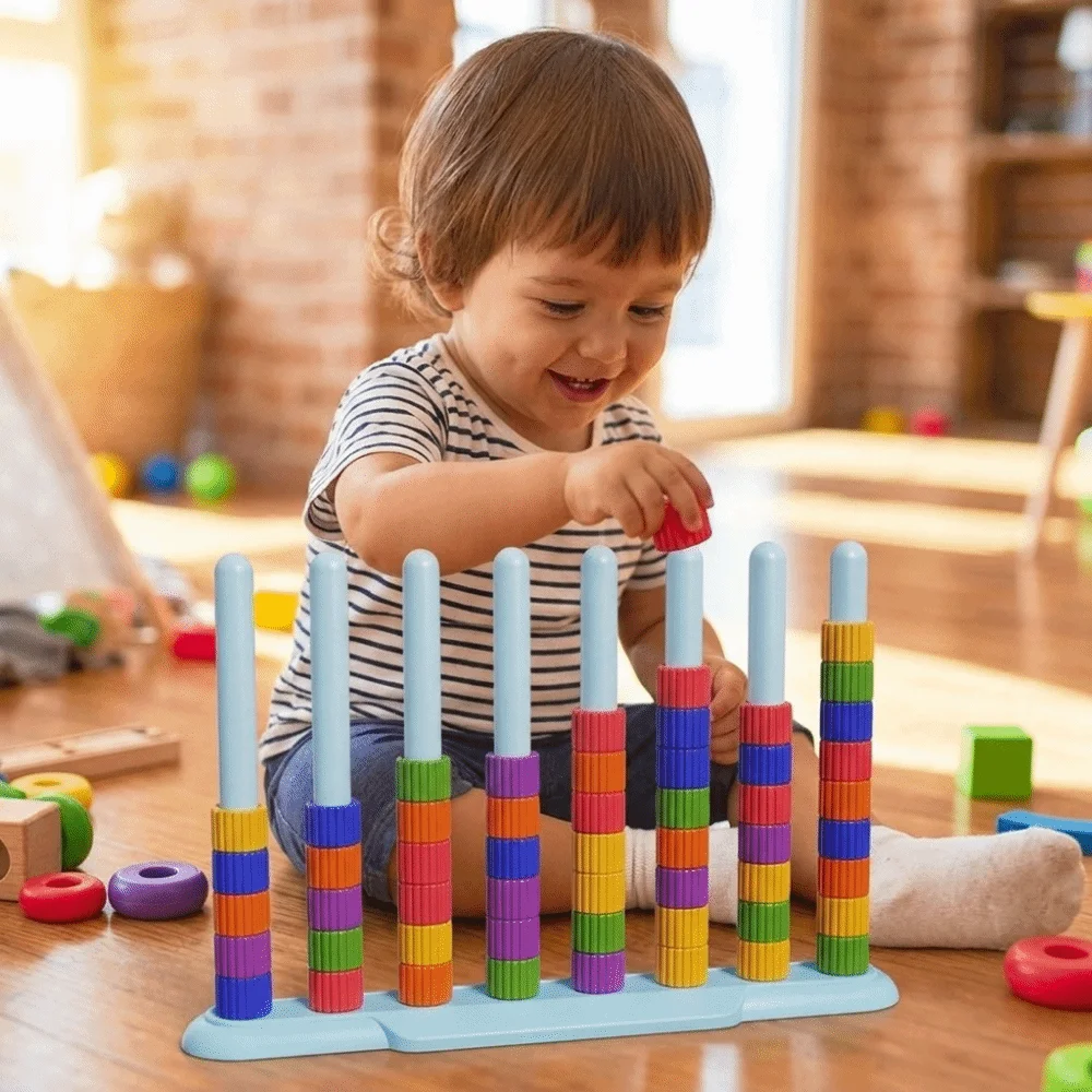 Color Recognition Color Stack Challenge Train Thinking Classification Stacking Rainbow Rings Early Education Montessori