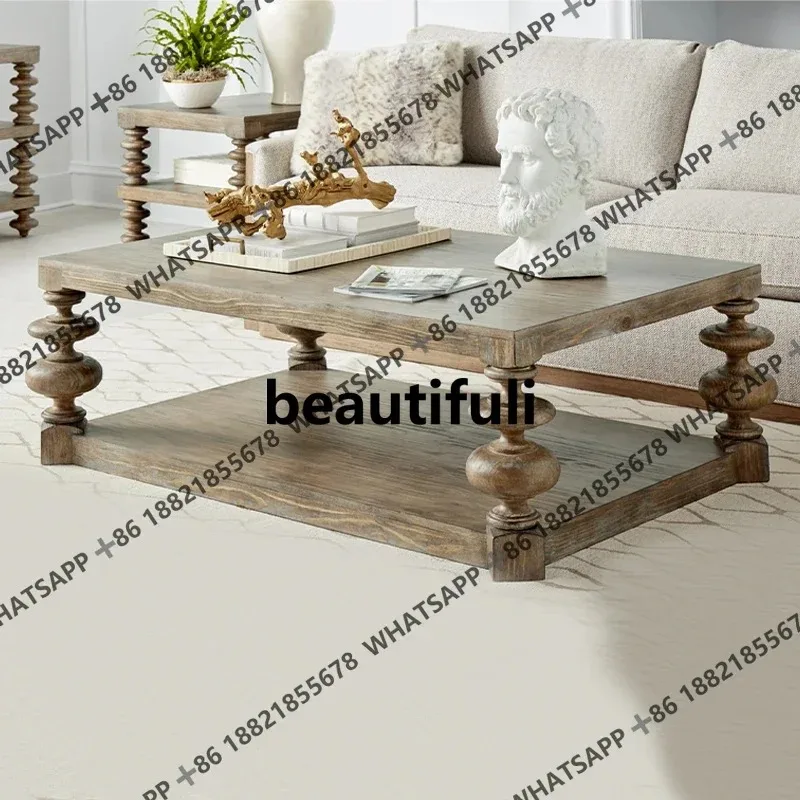 

H Американский ретро прямоугольный журнальный столик из цельного дерева, французский домашний чайный столик, старый чайный столик для гостиной