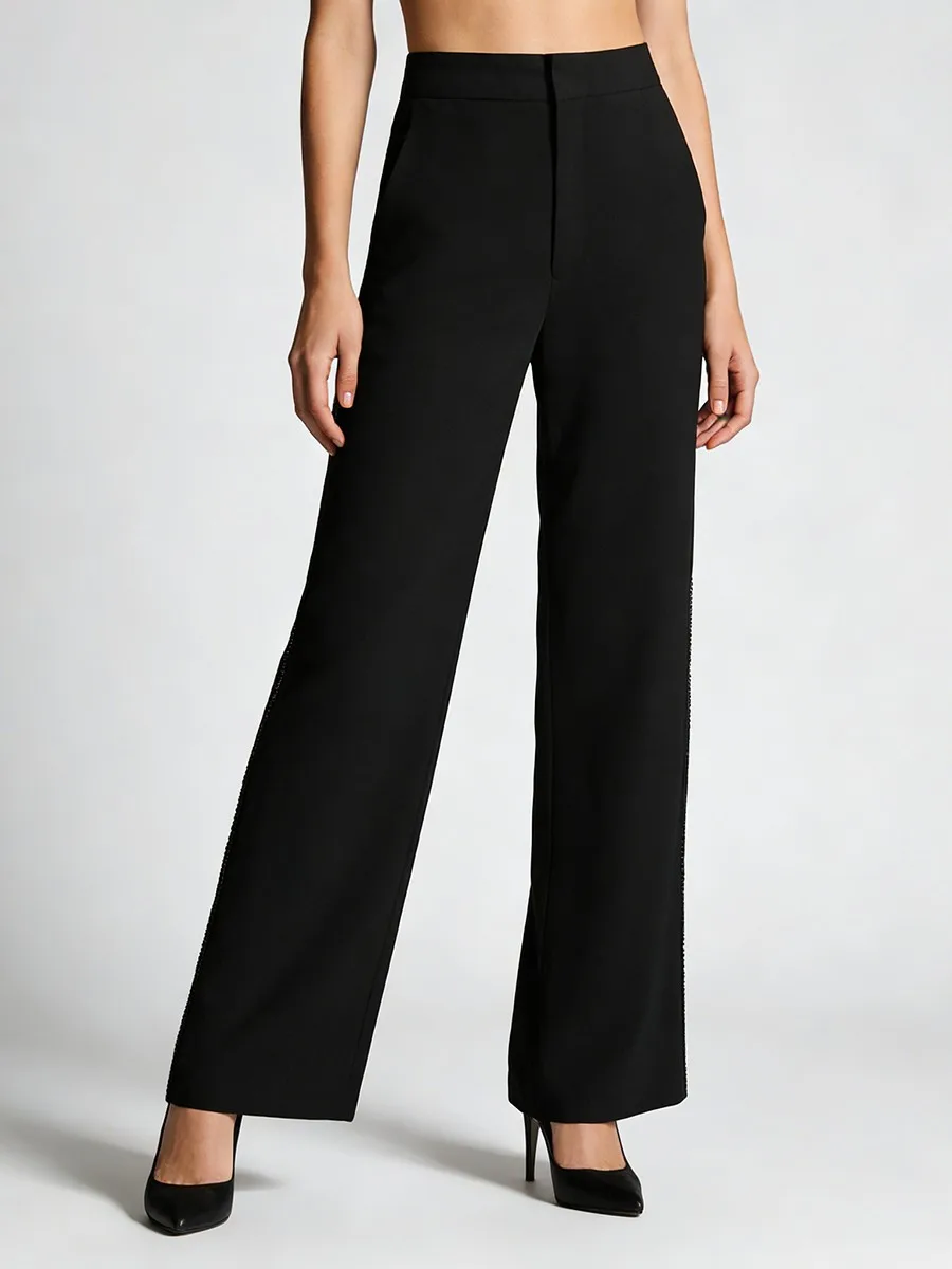 TWOTWINSTYLE Minimalist Loose Spliced Hot Fix Fashion Pants for Women High Waist Patchwork Pockets Temperament Pant Female New