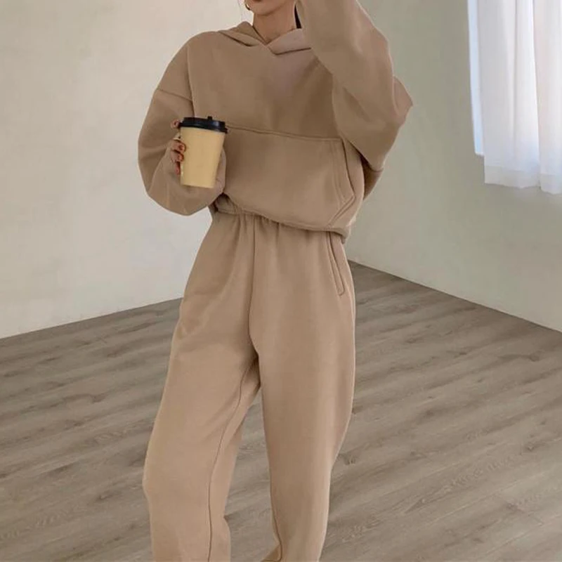 Women Tracksuit Casual Hooded Sport Suits Autumn Winter Hoodie Sweatshirts And Jogging Pants Fleece Two Piece Sets Women Outfits