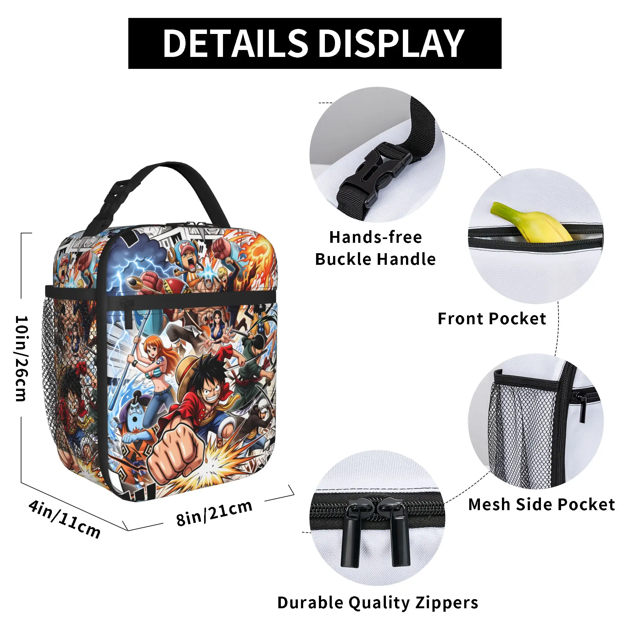 One P-Pieces Luffys Insulated Lunch Bag Women Resuable Anime Classic Manga Movie Thermal Cooler Lunch Tote Beach Camping Travel view 4