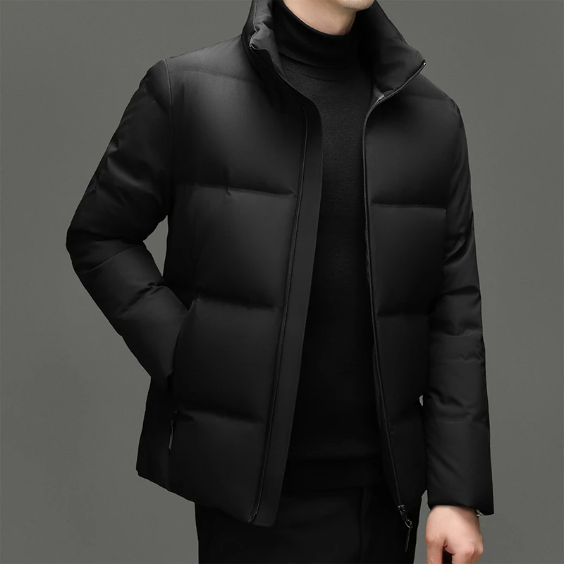 Real 90% White Duck Down Parka Coat 2025 Winter Men Classic Stand Collar Puffer Jacket Warm Simple Solid Duck Down Zipper Coat