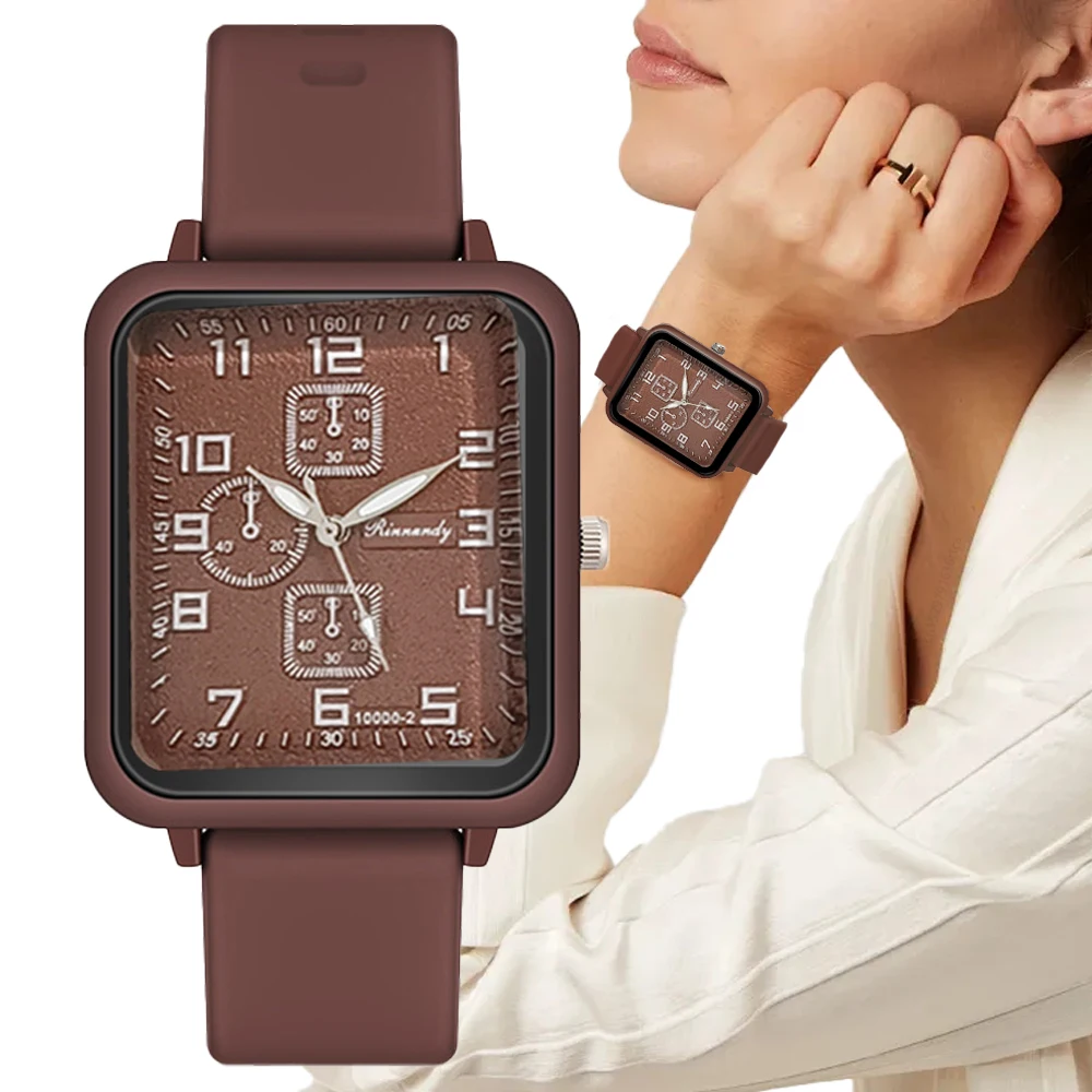 Ladies Fashion Sports Digital Square Design Casual Brown Silicone Women's Dress Versatile Gift Hot selling Watches