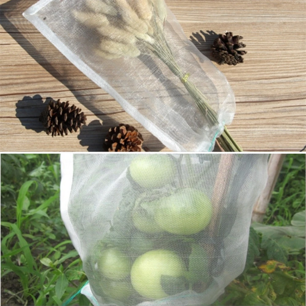 White Anti-Bird Garden Netting Bag Reusable Fruit Insect Proof Drawstring Bag for Fruit and Tree Protection Home Garden Supplies