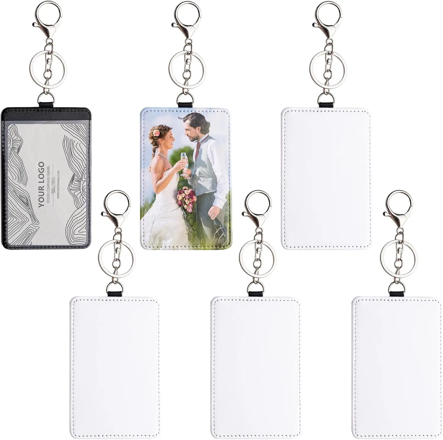 

10 pcs Sublimation ID Badge Holders Blanks PU Leather Printable Card Holders with Keyring Clip For for DIY Work Office School