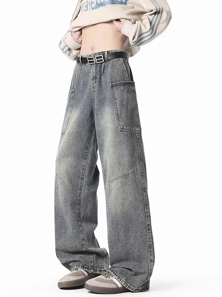 

Retro American Waed High Street Men's Jeans Autumn Winter Trendy Brand Large ket Faion Versatile Long Pants
