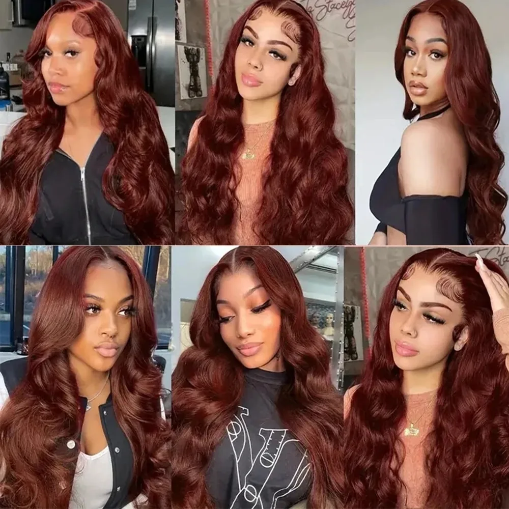 YKB Reddish Brown Body Wave Human Hair Wigs 13x6 HD Lace Frontal Wig 13x4 Transparent Lace Front Wigs Brazilian 220% Water Wave