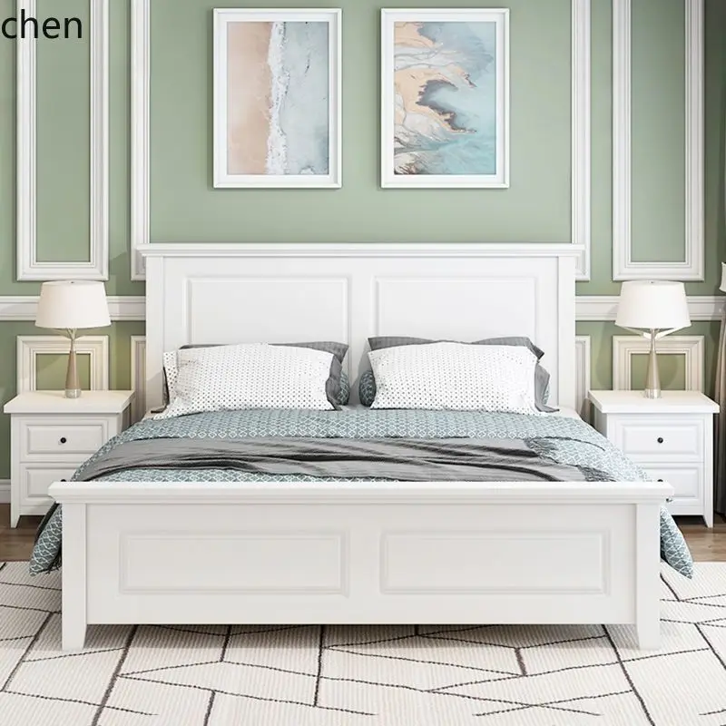 HT Double Bed 1.8m All Solid Wood Mediterranean 1.5m Single Bed Simple Modern High Box Storage