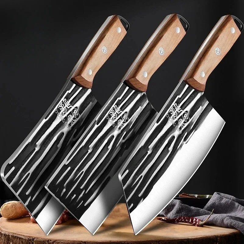 Premium High Quality Kitchen Knife Set-Chef Knife Meat Cleaver with Chicken Wing Wood Handle,Sharp Cutter for Chopping Bones