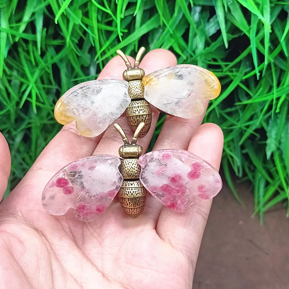 Natural quartz crystal, small bee, small figurine