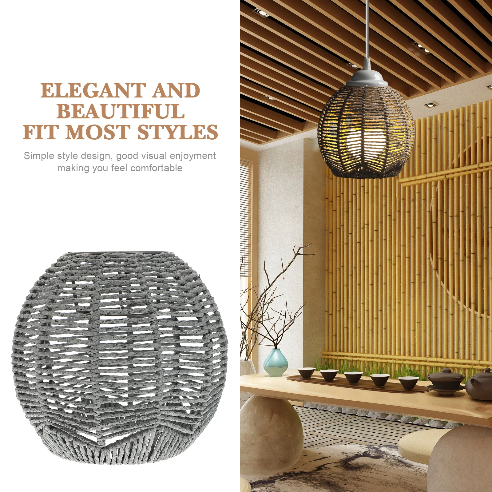 

Woven Lampshade Wicker Ceiling Lampshades Grey Branches Weaving Hanging Cover Chandelier Light Shades Large Home Hotel Office