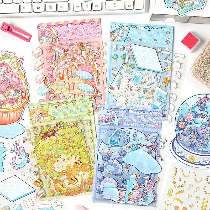 Miniature Scene Stickers 3D Cartoon Creative Stickers Landscape Stickers Hand Account Scrapbooking Material