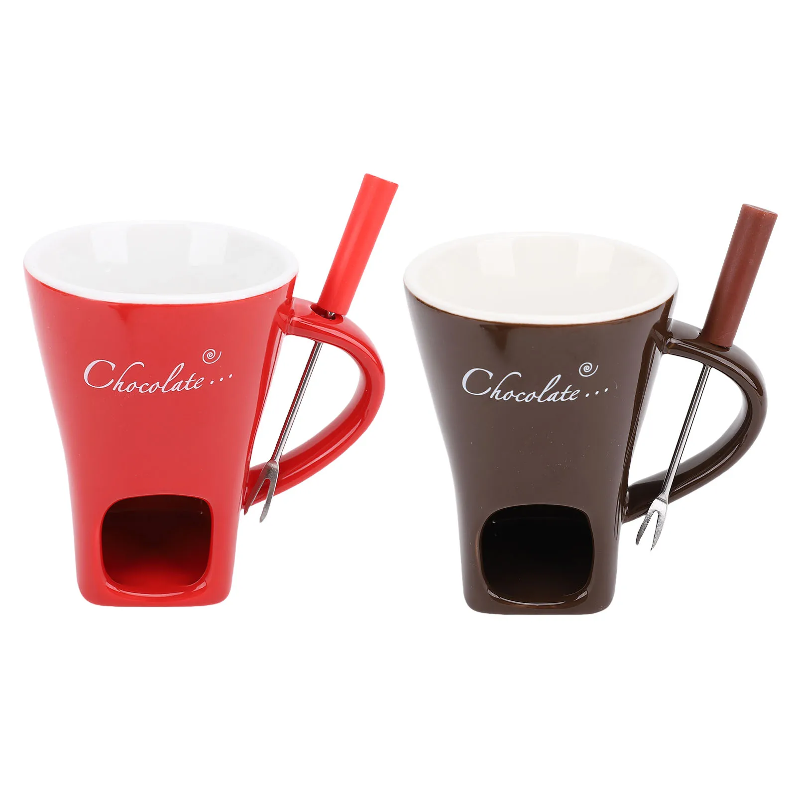 Taza de Cerámica para Derretir Chocolate, Taza de Fondue con Tenedor, Vajilla, Utensilios para Beber, para Helado, Queso, Mantequilla