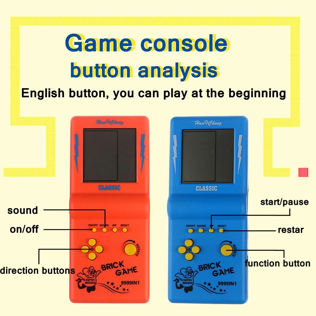 Nostalgic Pocket Game Classic Retro Handheld Game Players for Tetris Console Large Screen Children's Machine Kids Puzzle Toys