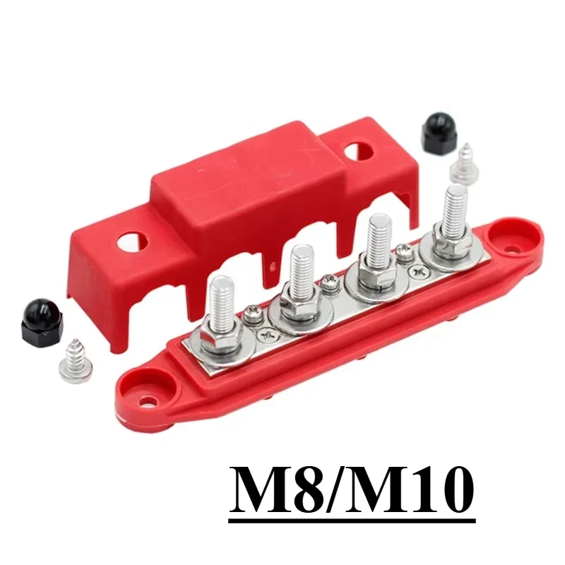 12V 250A Power Distribution Block 4 Posts 3 Screw Junction Block Marine Bus Bar M8 M10 Terminal Connector