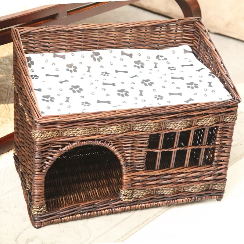 Cat nest rattan summer villa cat house universal in all seasons closed removable and washable