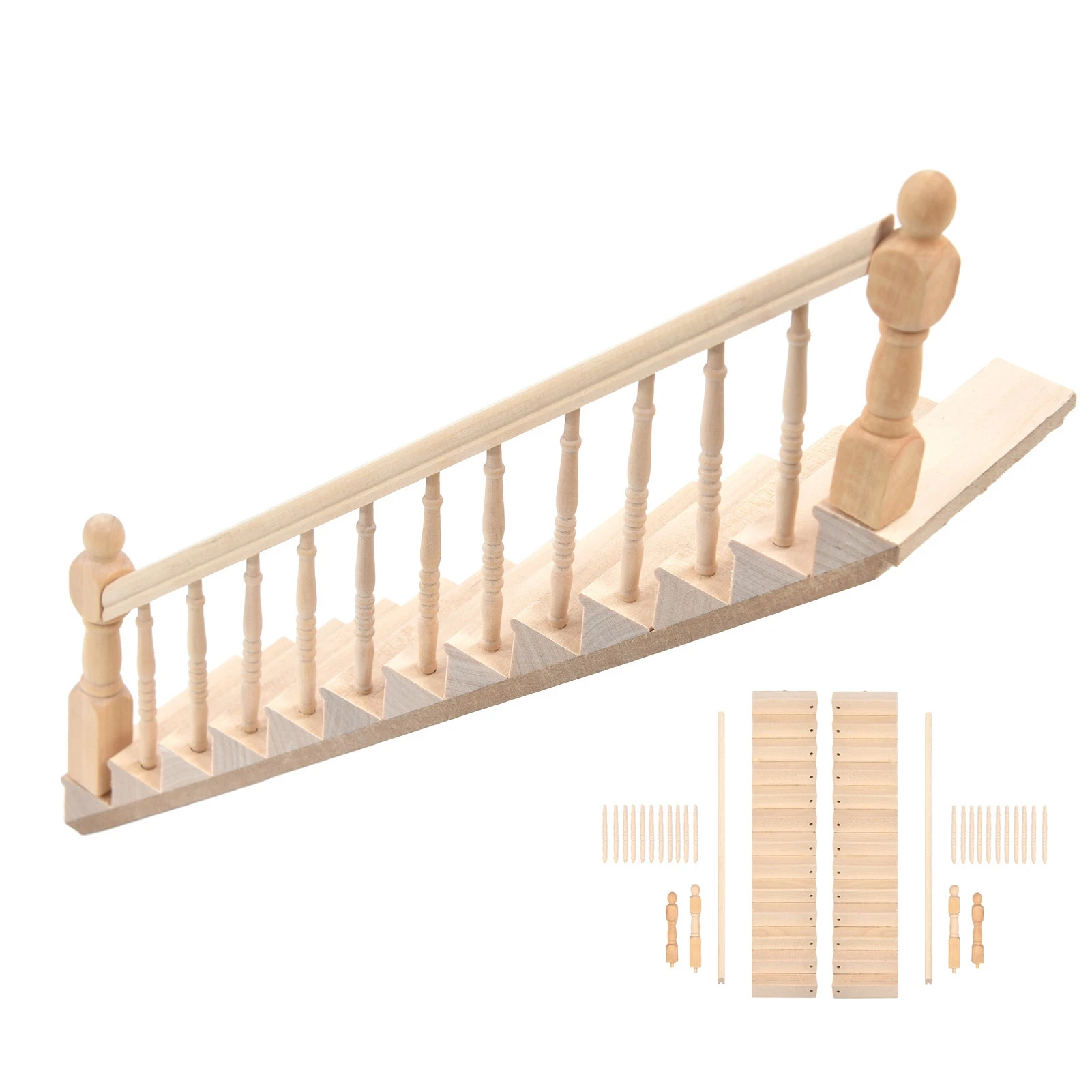 Doll House Stairs Glossy Rounded Corners Birch Material DIY Vivd Cute 1/12 Scale Miniature Staircase for Crafts Dollhouse