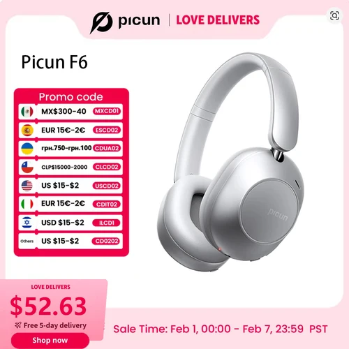 Imagen 1 del producto Picun F6 Auriculares Bluetooth con cancelación activa de ruido Hi-Res ANC Seguimiento de cabeza Audio 3D Auriculares inalámbricos Control por aplicación Baja latencia