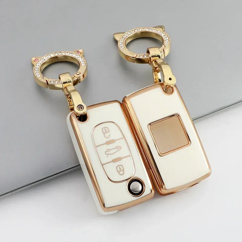 For Peugeot 107 207 307 307S 308 407 607 For Citroen C2 C3 C4 C5 C6 C8 Plating TPU 2 3 Buttons Car Remote Key Case Cover Shell