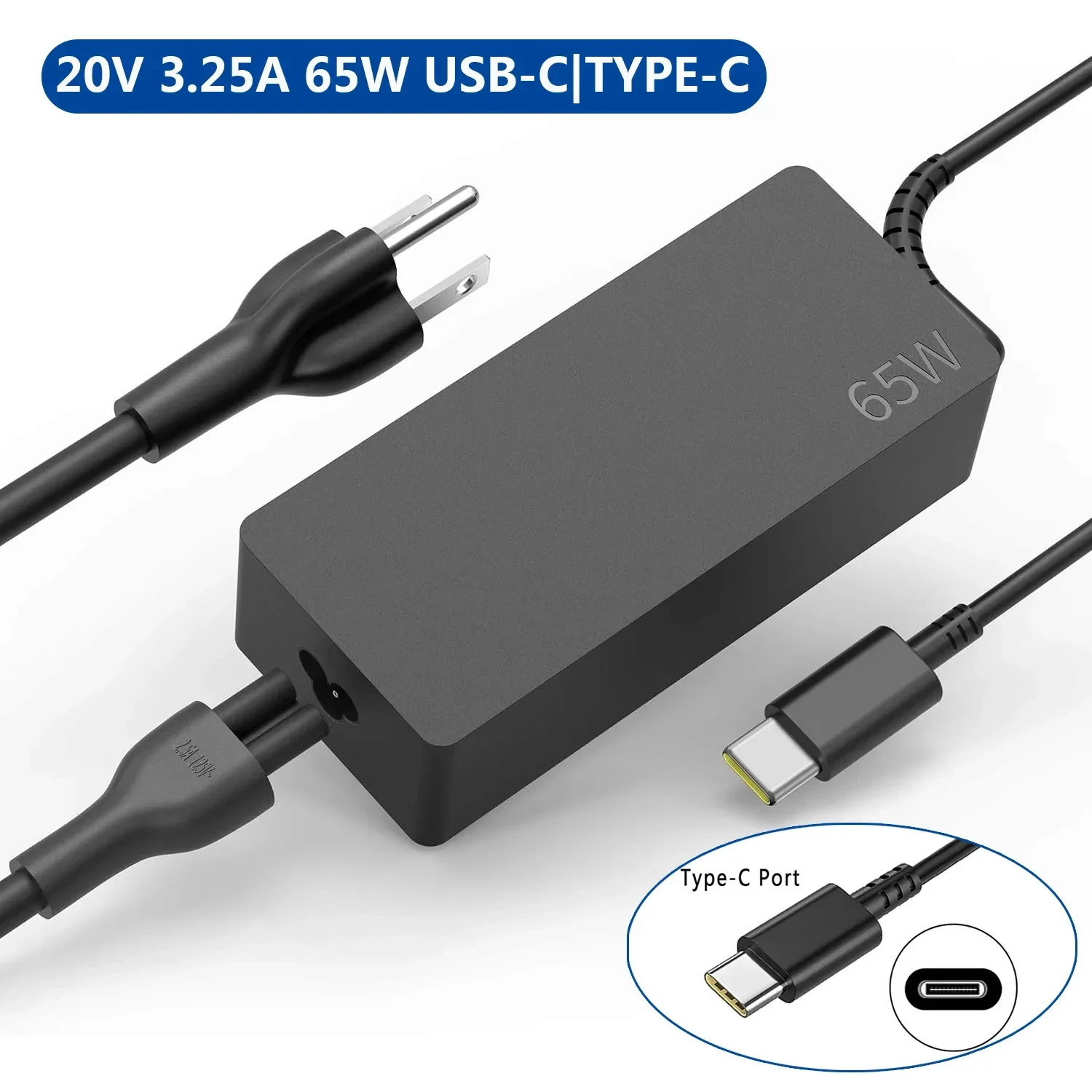 65W 20V 3.25A Type-C Laptop Adapter Charger for ADLX45YCC2A ADLX45YCC3A ADLX45YDC2A ADLX45YDC3A ADLX45YLC3A