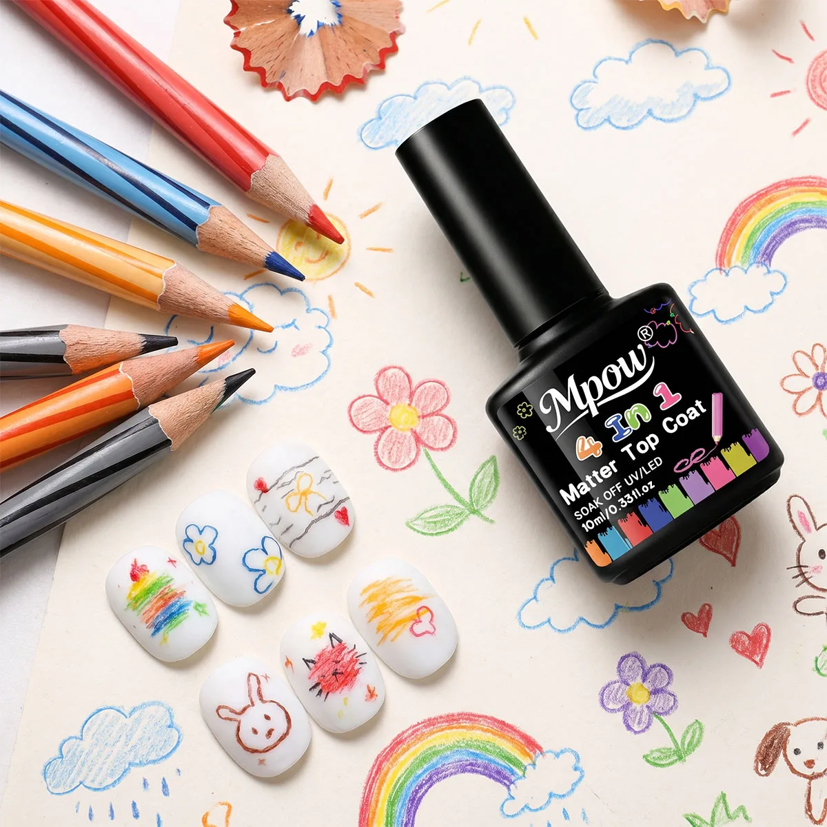 Mpow 10ml Matte Top Coat for Colored Pencil Art Multi-Purpose Finish Gel Needs UV LED Semi Permanent Nail Art DIY Manicure Too
