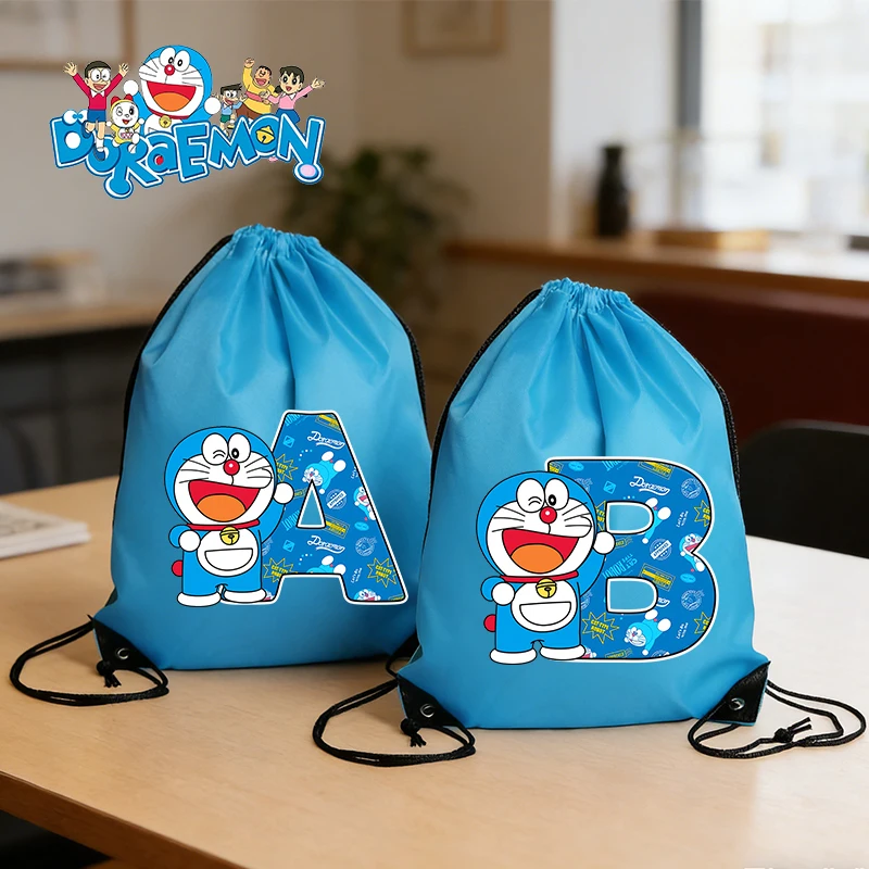 

Doraemon Drawstring Backpack Boy Girl Anime Letter Print Gift Bag Polyester Handbag Portable Outdoor Hiking Garment Storage Bag