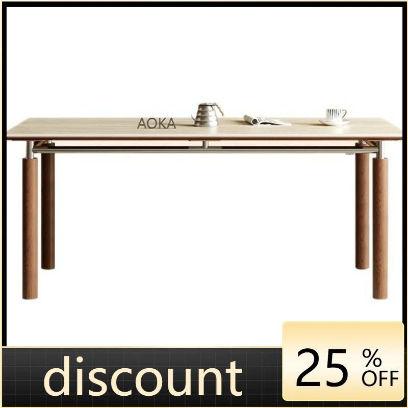 

LTT travertine rock slab dining table restaurant household dining table medium antique rectangular solid wood dining table