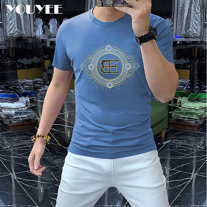 

T-shirt Men's Short Sleeve Clothing High-grade Cotton Male Tees Sequin Design Man Wear 2023 Summer New Casual Round Neck Tops 4X