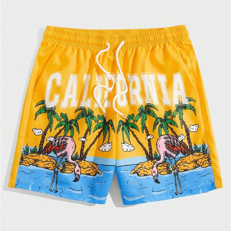 Vacation Casual Gradient Print Beach Short For Men Drawstring California Print Board Shorts Quick Dry 2025 Summer Swim Trunks