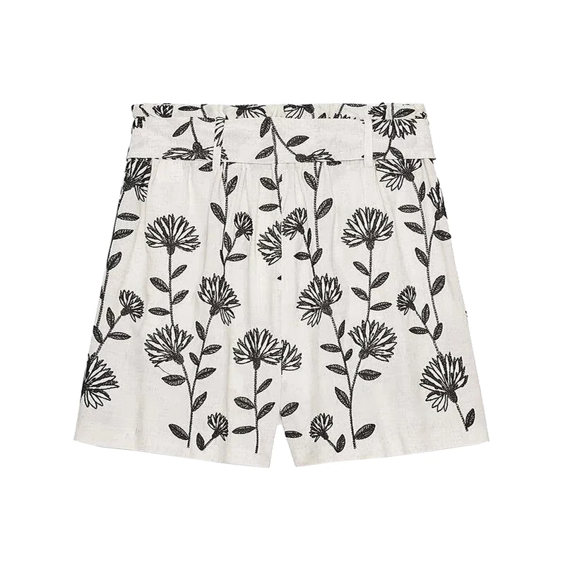 Ele bestickte Papiertüte, Taille, lässig, Orts, Damen, Faion, Sommer 2022, hohe Taille, gerades Bein, Polyesterfaser