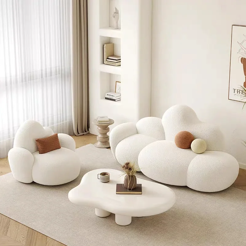 Cream style lamb velvet cloud sofa for living room and home use