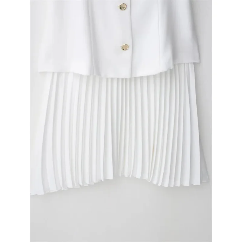 Ladies Slim Fit Sleeveless V-Neck Pleated Mini Dress Single-Breasted Commuter Style Summer Party Female Fashion