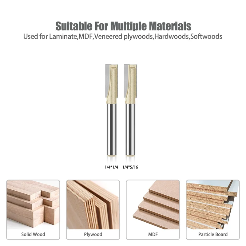 

A36T-2PCS Bottom Cleaning Router Bits For Wood Woodworking Bits 2 Flutes Flat Slotted Carbide Cutter 1/4*1/4 1/4*5/16