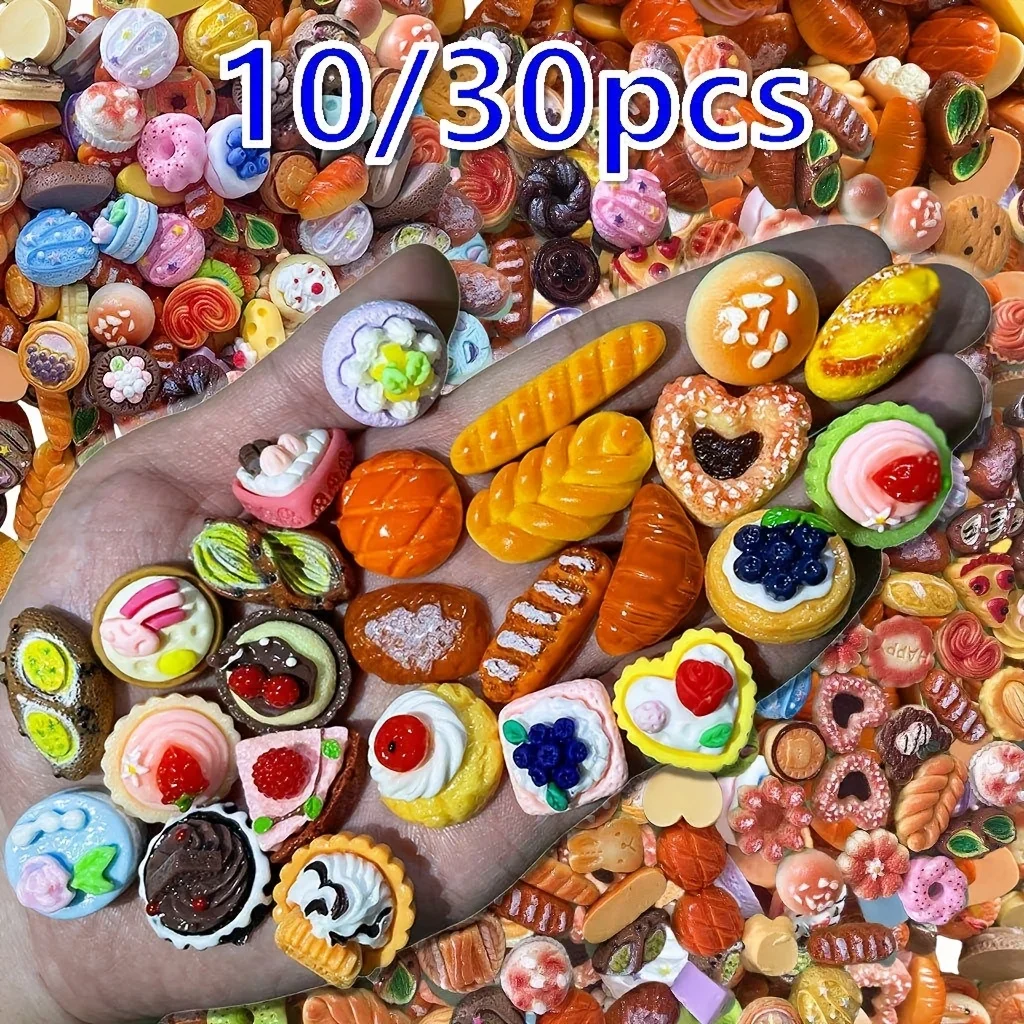 Ensemble de statues miniatures de nourriture et de dessert, décorations en résine à petite échelle dans des Styles assortis, accessoires, décoration de cuisine, 10/30 pièces