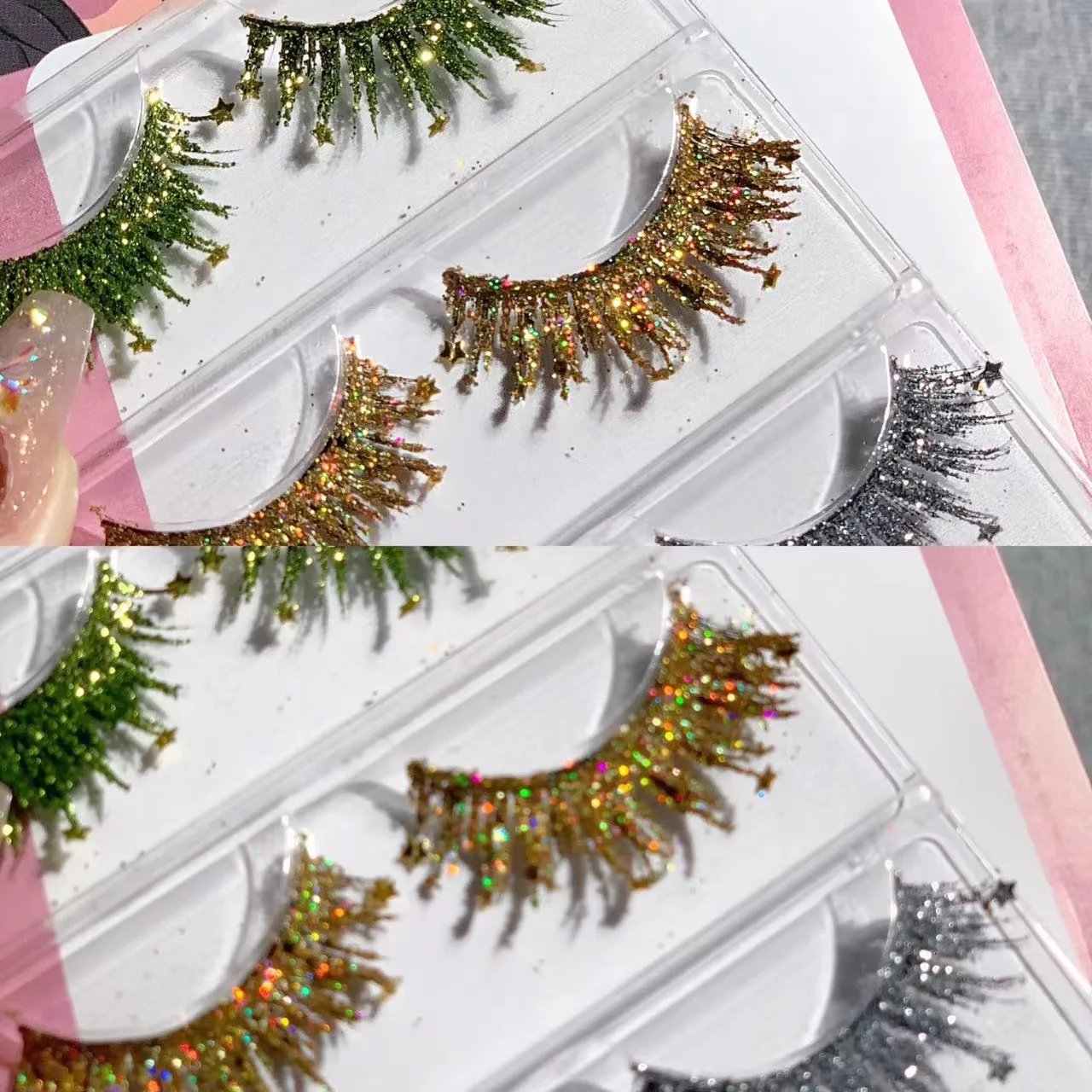 3 Pairs Colorful Sequin Eyelashes Shiny Dust Eyelashes for Halloween Christmas Masquerade Parties Festive Shows