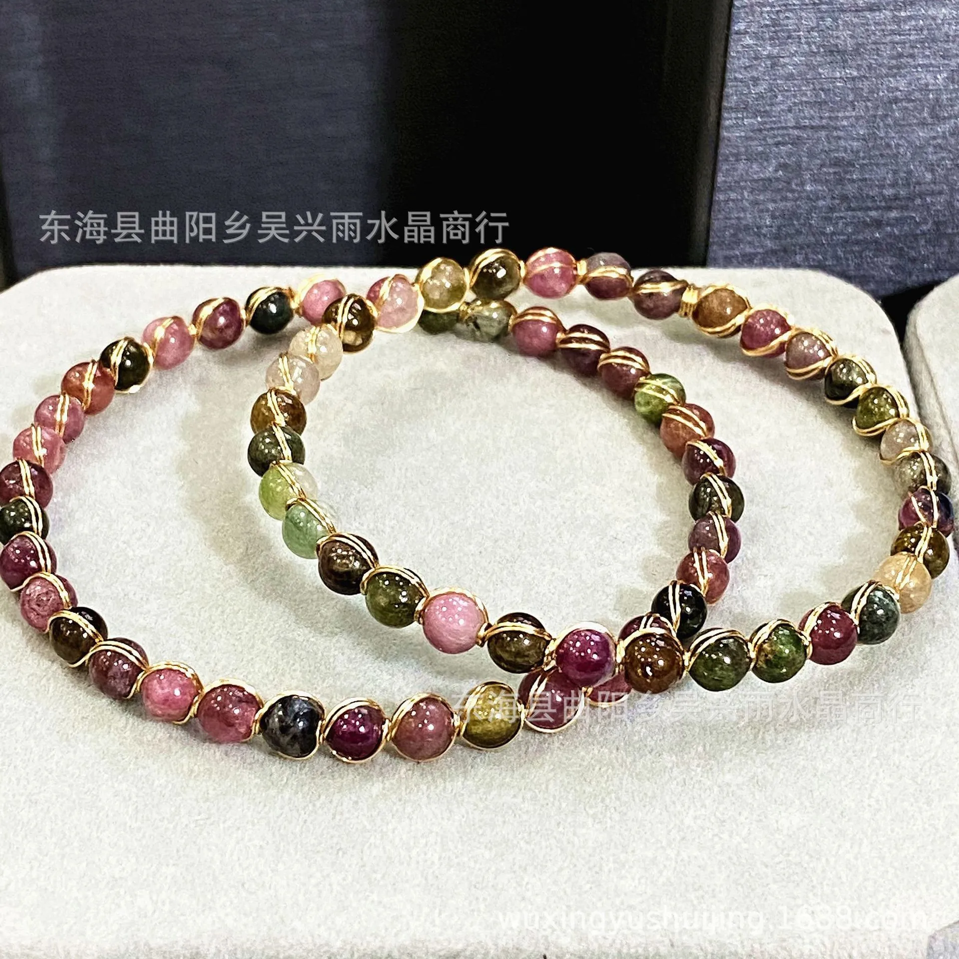 14K gold winding handmade bracelet, natural, green tourmaline, red tourmaline, color tourmaline bracelet bracelet, jewelry