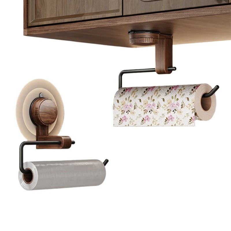 

Walnut kitchen tissue non-punching wall-mounted hanger plastic wrap bag roll paper rag storage rack