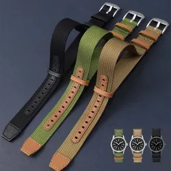 20mm 22mm Canvas Nylon Patch Leather Strap for Rolex Watch Band for Omega Bracelet Soft Belt Smart Watch Replacement Wristband