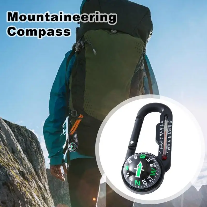 Outdoor Mountaineering Buckle Compass Pointer Mini Keychain Thermometer Compass Key Hook Camping Tools Compass Carabiners