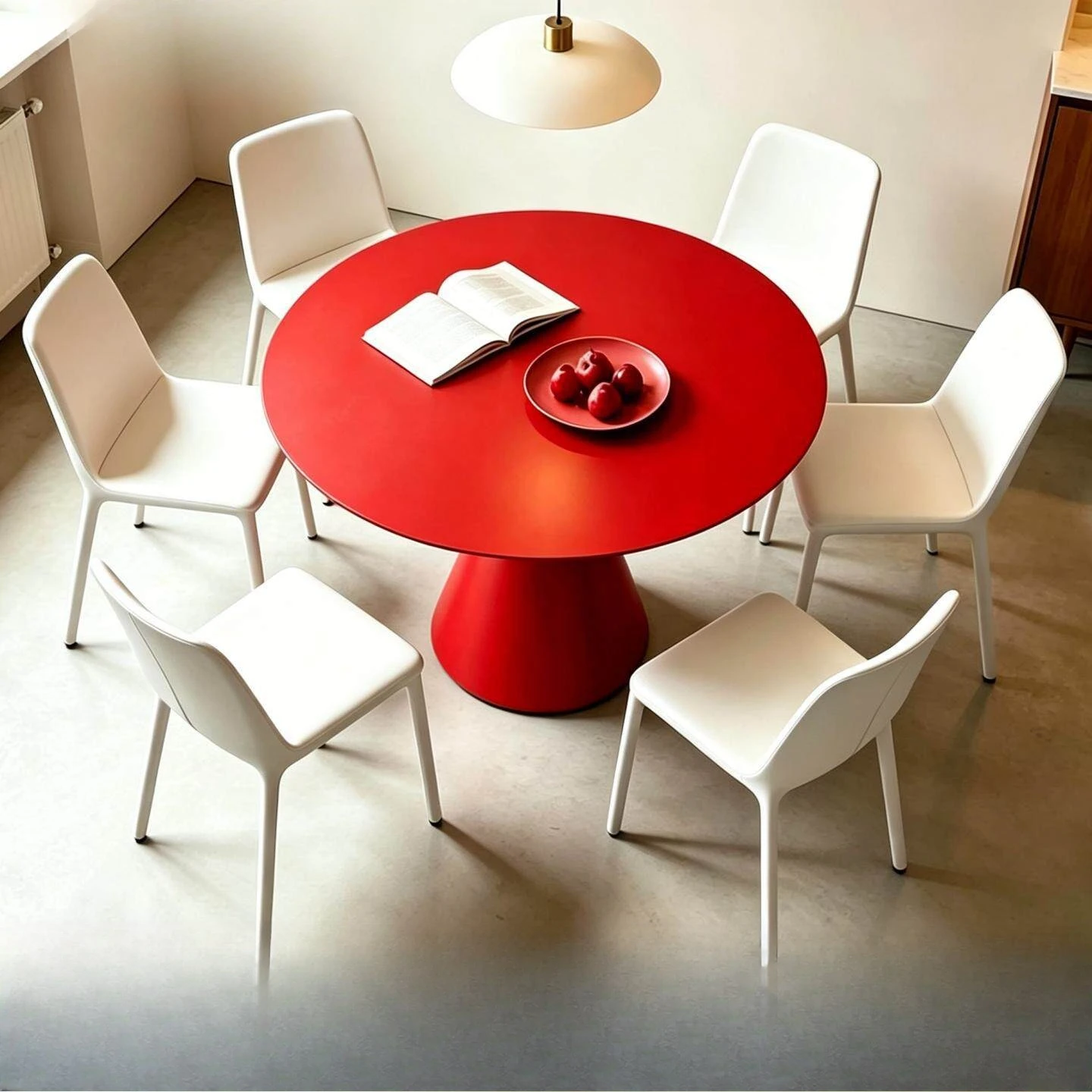 Burgundy paint dining table Small apartment round dining table Modern simple home restaurant to eat