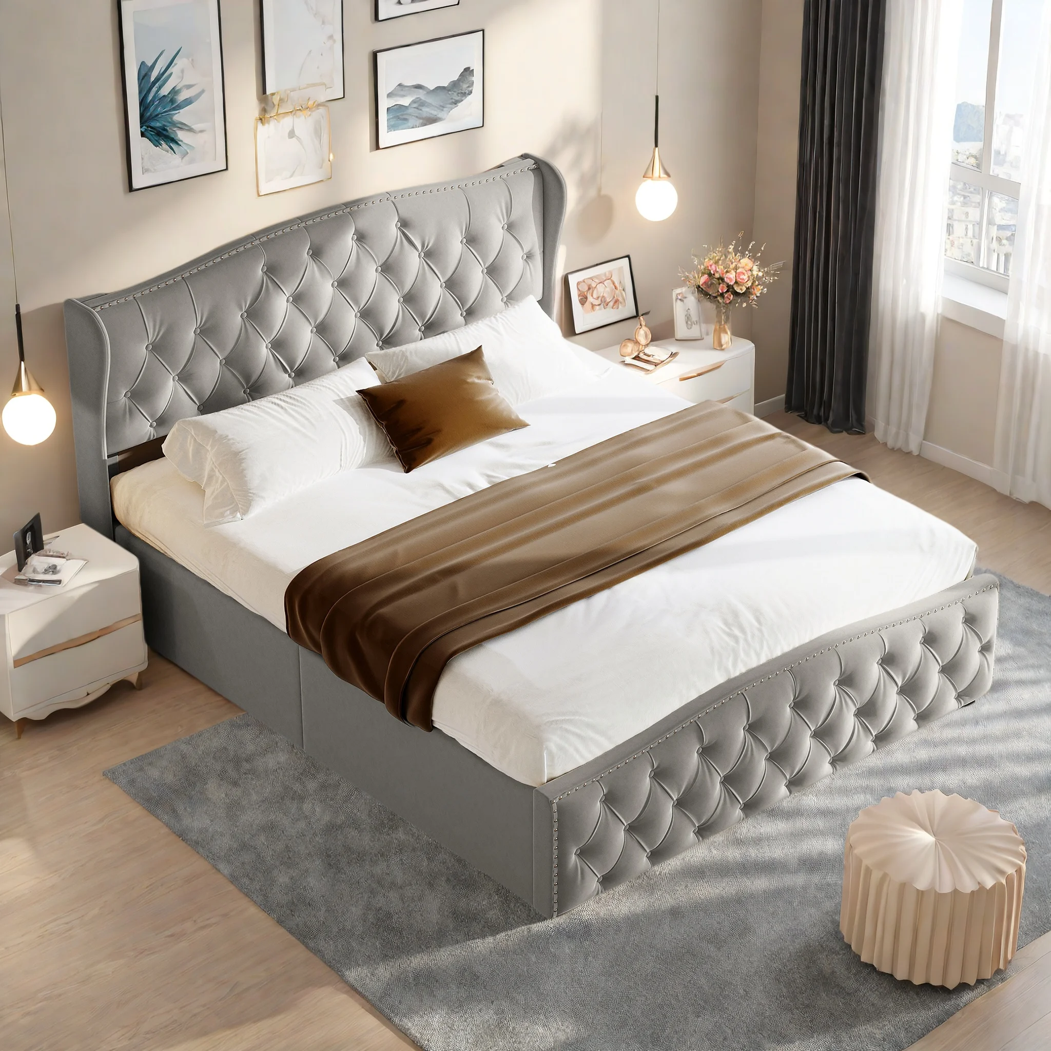 Rosahqnda hydraulisches Bett im modernen Stil, Stylvolles Doppelbett für Jugendliche, Kinder und Erwachsene, ohne Matratze