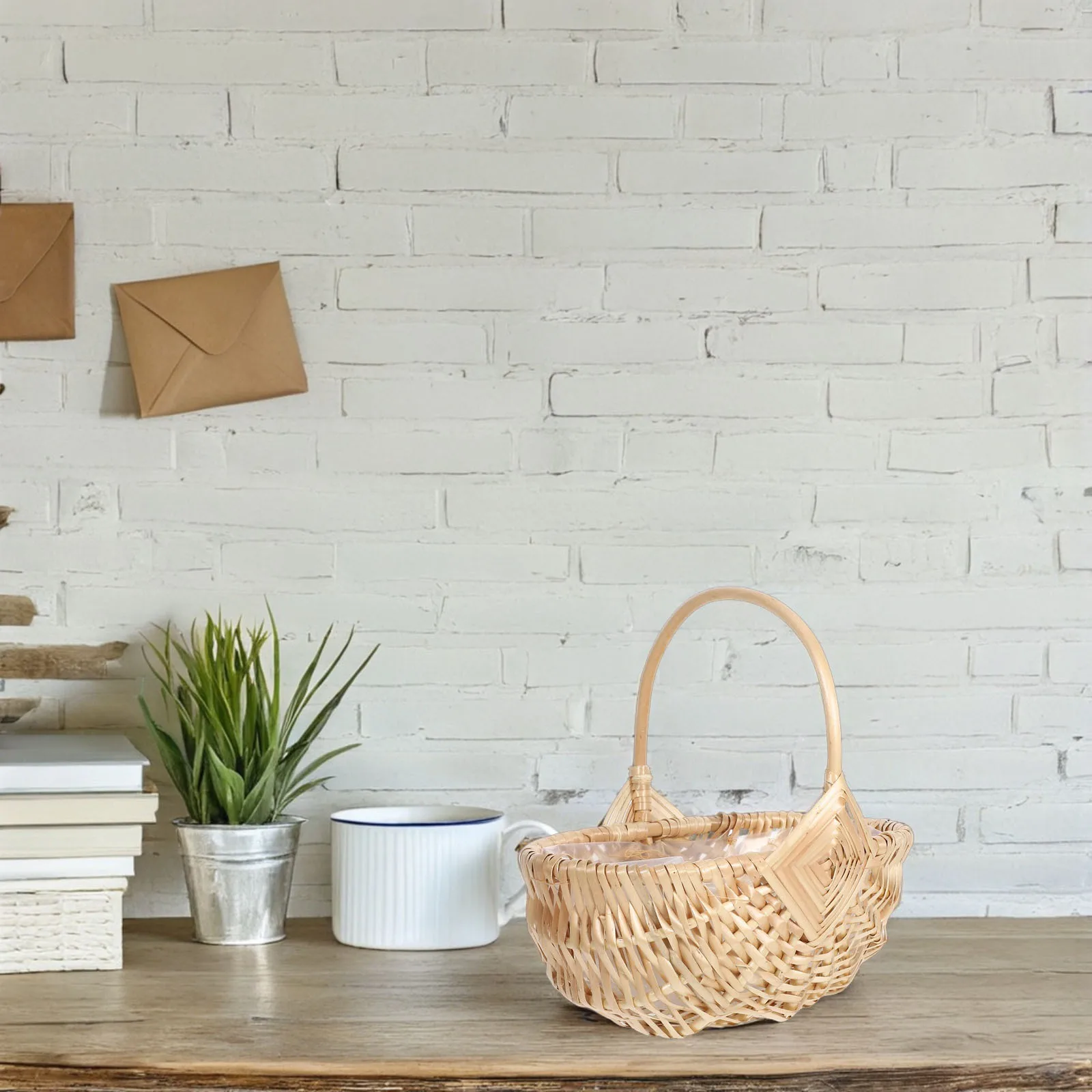 سلة للزهور المنسوجة من الخوص خمر المحمولة قدرة معتدلة لحديقة نزهة الفاكهة الديكور سلة تخزين الحصاد