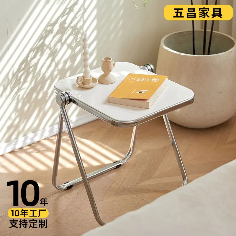 Foldable Square Plastic Side Table Metal Frame Lightweight Bedside Coffee Living Room Bedroom Study Balcony Laptop Use