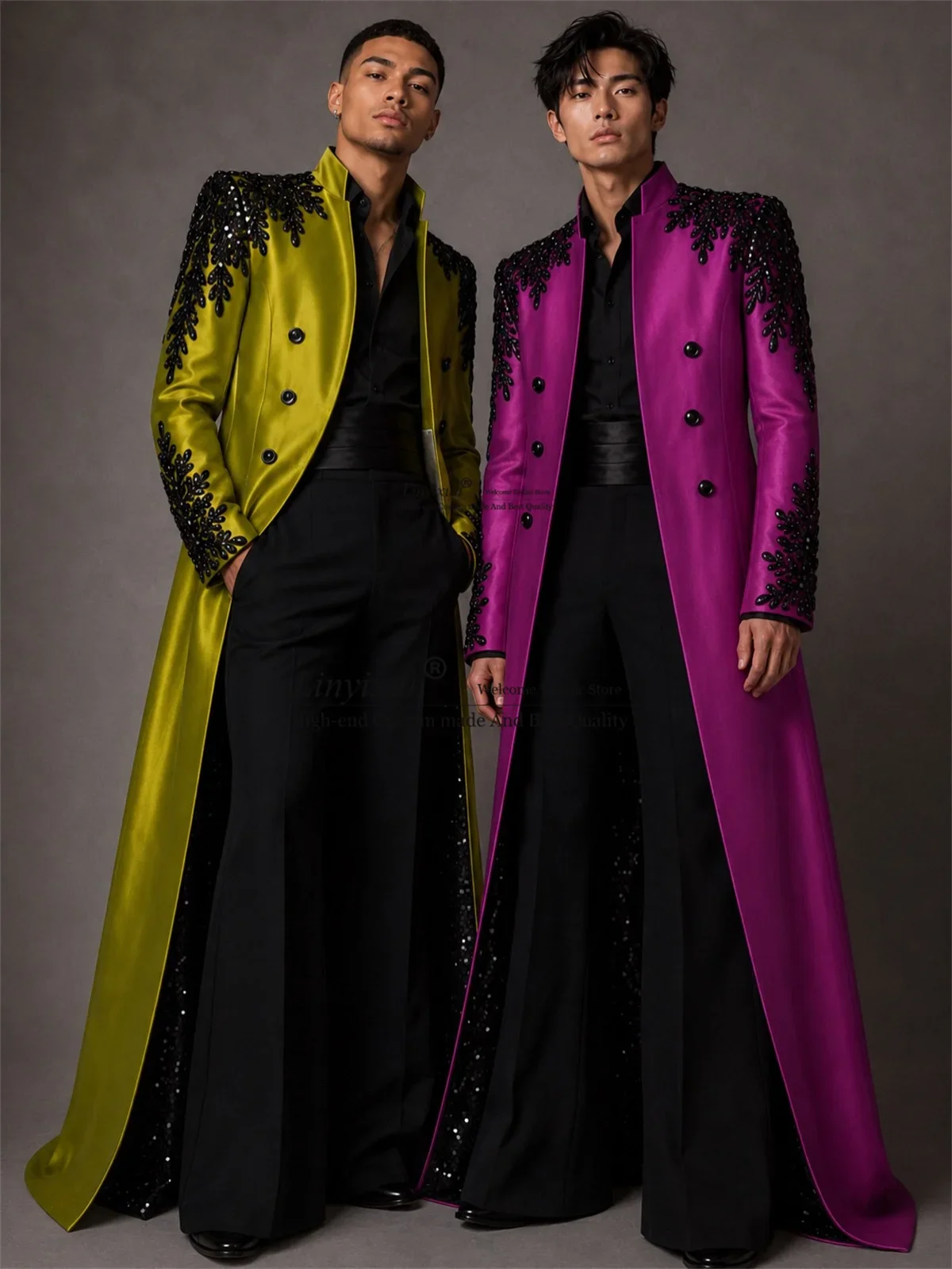 Formal Long Coat Pants Design Men Suits 2 Pieces Sets Groom Male Party Blazers Customized Wedding Tuxedos Diamond Ropa Hombre